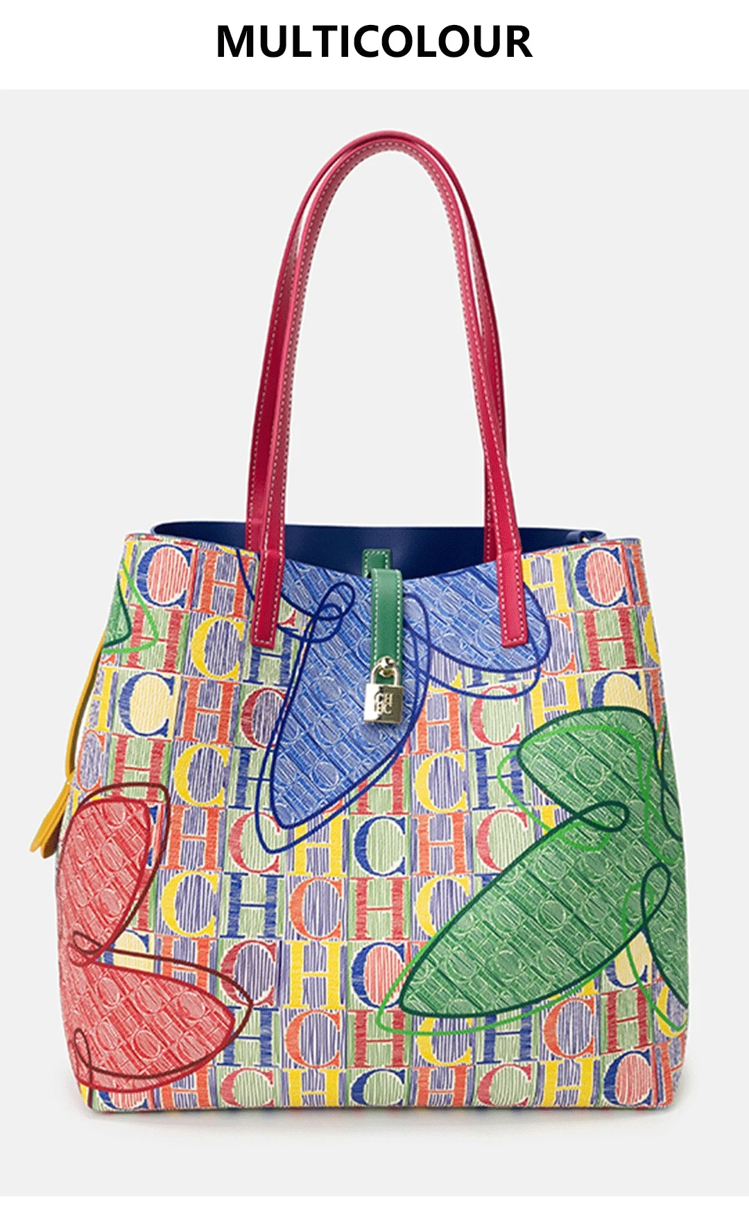 CH Leaf Flower Design Damenhandtasche, modischer Buchstabendruck, große Kapazität, High-End-Textur, Umhängetasche – Detail 3
