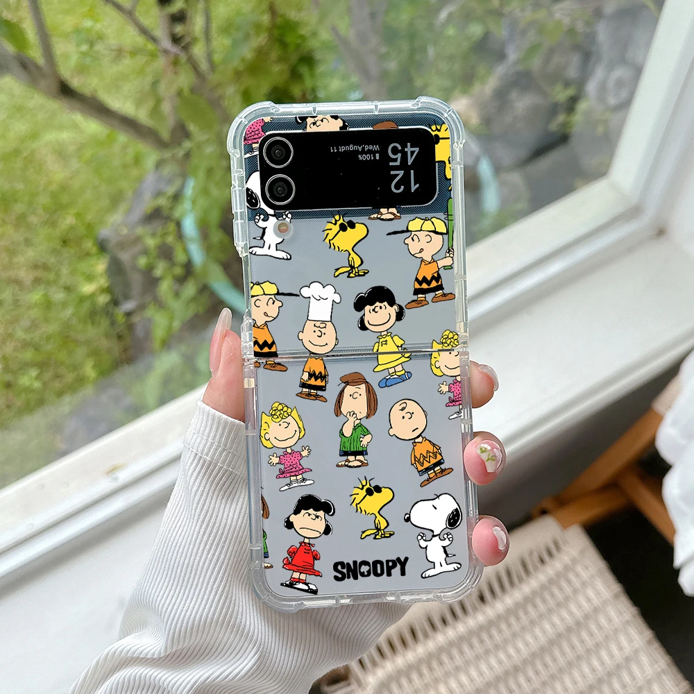 Cartoon Cute Snoopies custodia trasparente per telefono per Samsung Galaxy Z Flip 3 4 Z Flip 5 Z Fold 4 5G PC Cover posteriore morbida Anti-caduta