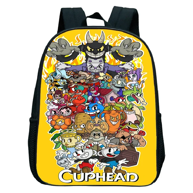 Cuphead Cartoon Print School Bags Toddler Boys Kindergarten Backpack 12 Inch Waterproof Bookbag Girls Anime Backpack Kids Bags