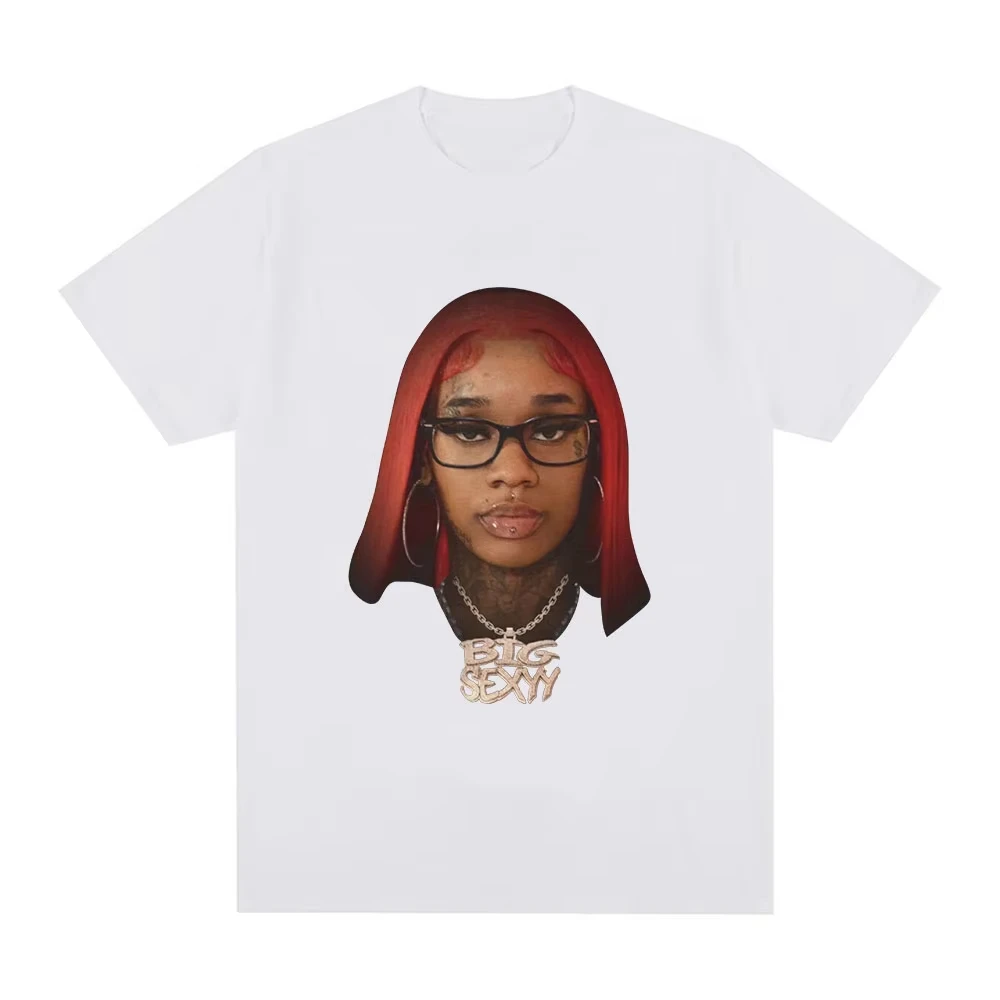 เสื้อยืดโอเวอร์ไซส์สไตล์ฮิปฮอปแฟชั่นลำลอง ผ้าฝ้าย แขนสั้น สตรีทแวร์ ลายหน้าเซ็กซี่สีแดง