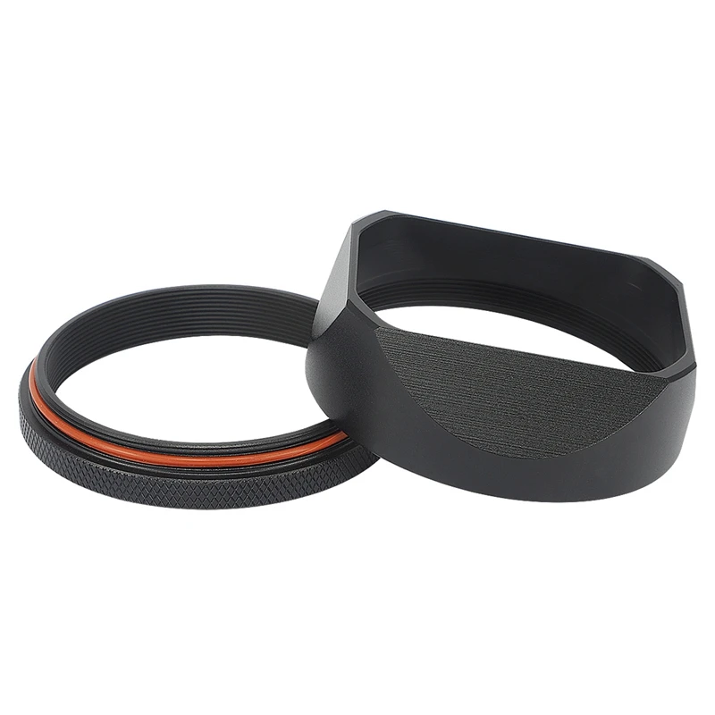Haoge quadratische Metall-Gegenlichtblende für Fujifilm Fuji X100VI X100V Kameraobjektiv mit 49-mm-Adapterring, Silber/Schwarz – Detail 4