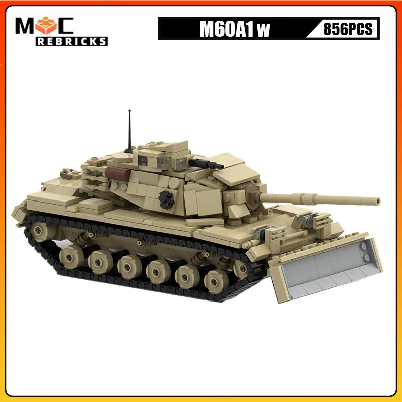 WW II Army Equipment M60A1 Main Battle Tank Full track Armor Vehicle Building Blocks Assembly Weapons Model Kids Bricks Toy Gift