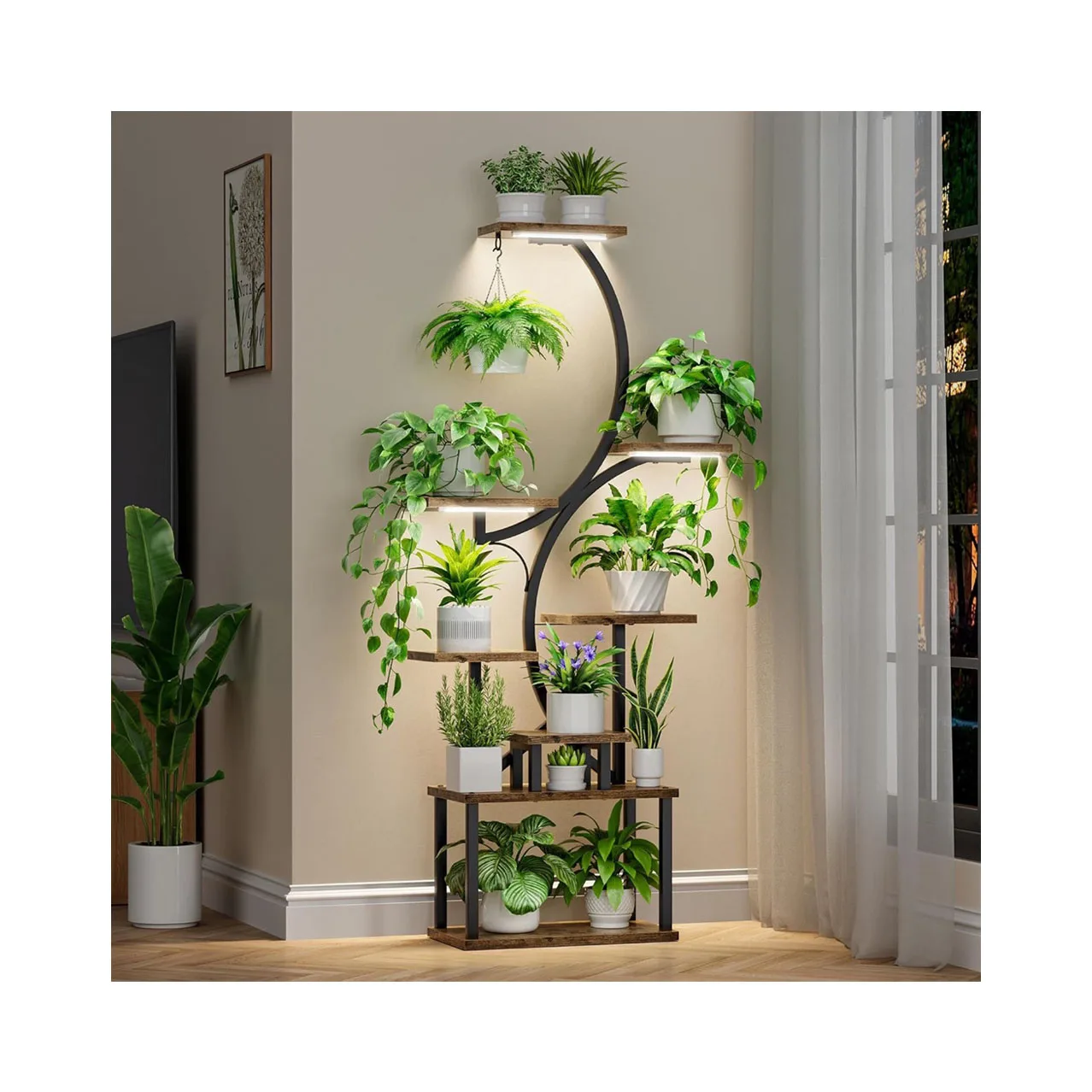 

Powder Coated Plant Stand with Grow Lights-Simple Assembly Strong & Stable Multi-Layered Indoor/Outdoor Home & Garden Rack