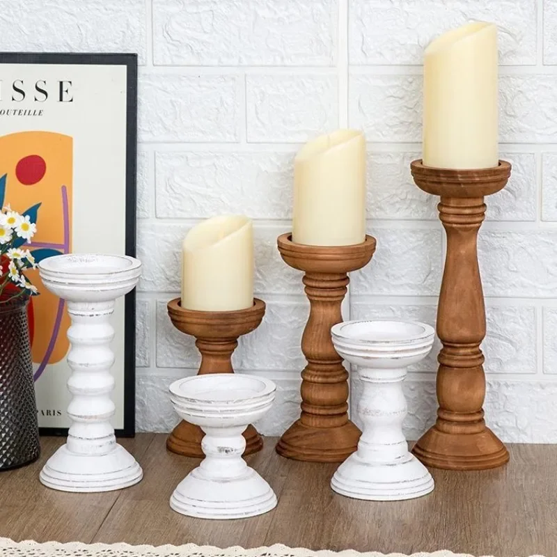 New Style Retro Wooden Candle Holder 3-piece Set Candle Container Desktop Decoration Home Decor Wedding Candle Holder