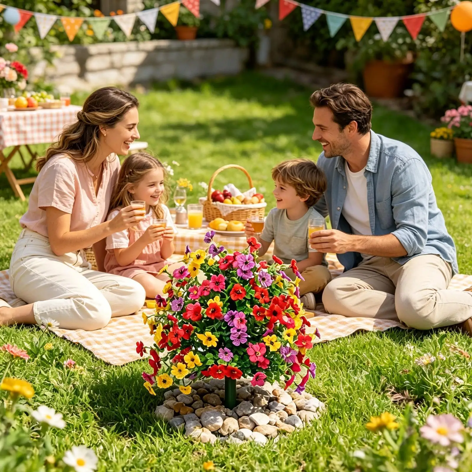 Künstliche Blumen für den Außenbereich, UV-beständig, mit Erdspießen, realistische Kunstpflanzen für Garten, Hof, Terrasse, Veranda, Hochzeit, Party – Detail 7
