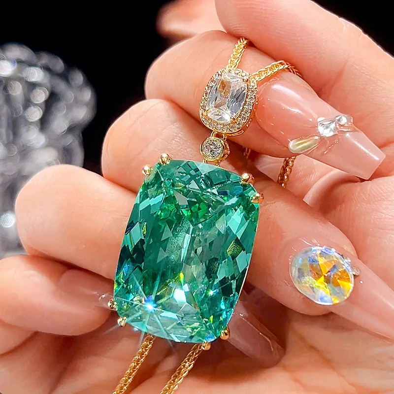Big Green Pendant Necklace Sparkling 5A Garde 20*28mm Stone Pendant with 55cm Chain Fashion Jewelry Accessories