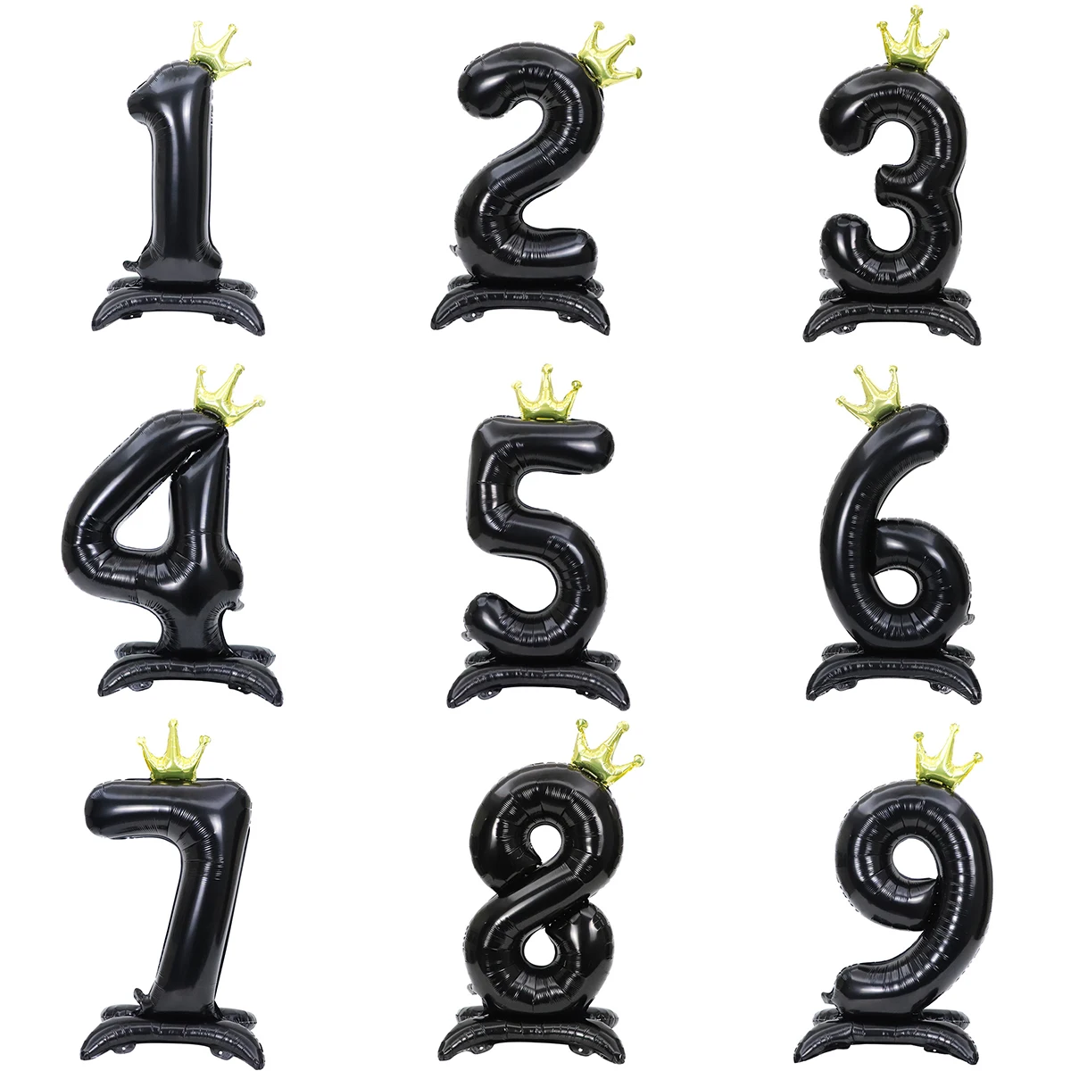 42 Zoll Vertikaler Schwarzer Digitaler Ballon mit Krone, Dekoration für Geburtstagsfeiern von Jungen und Mädchen, Happy Birthday Ballon – Detail 3