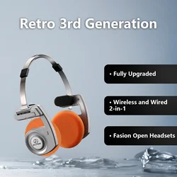 Hellodigi Retro 3rd Generation Wireless Headphones BT 5.3 40mm Dirve 2 in 1 Open-ear Noise Reduction Headset 2 Connection Modes