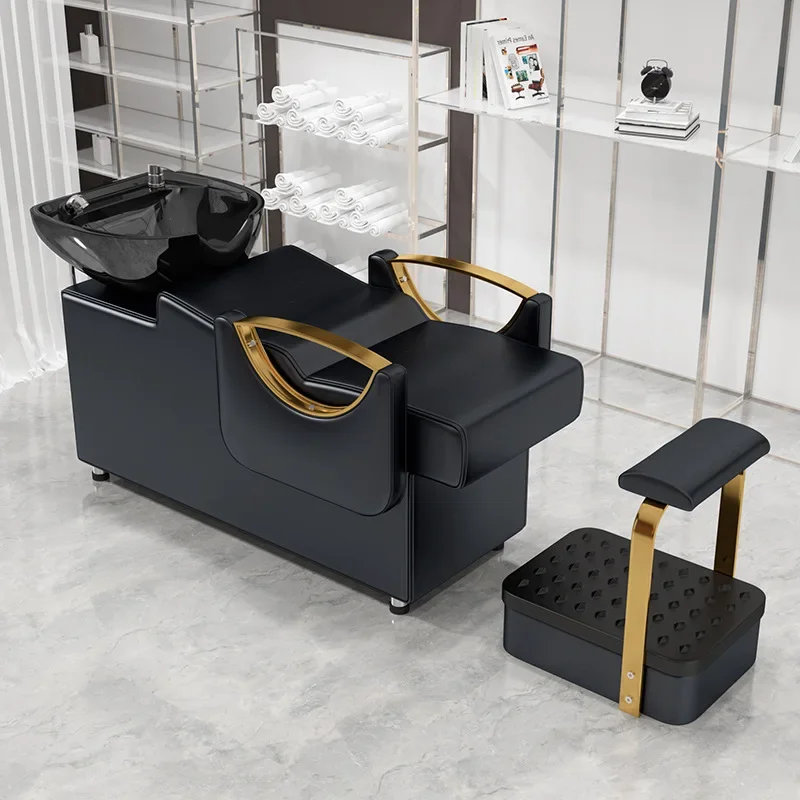 2026 Hot Sale Modern Salon Sink Shampoo Chair Portable Barbershop Hairdressing Hair Washing Gold Bed Ceramic Basin for Spa Barbe