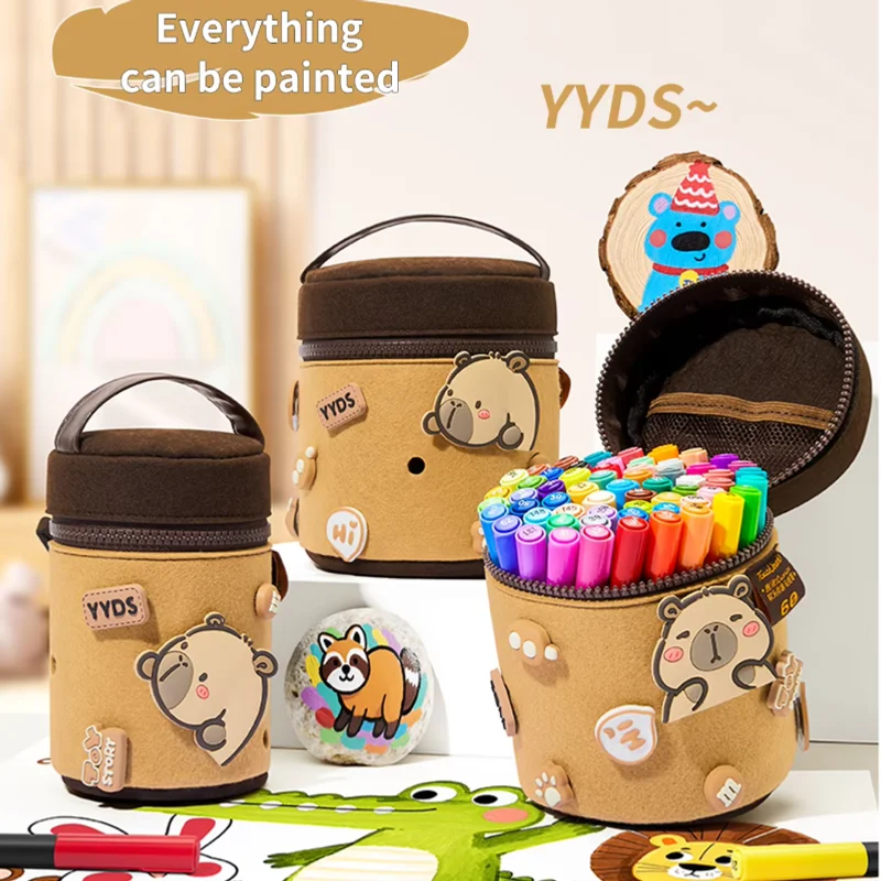 

Capybara Portable Acrylic Paint Markers for Kids Quick-Dry Waterproof Art Pens with Felt Storage Bag for School Supplies