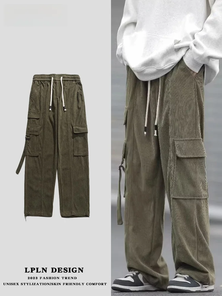 

Loose Men's Workwear Pants Velvet Dstring Casual Trousers Spring Autumn Winter Long Pants Boy's Busin Casual Sle