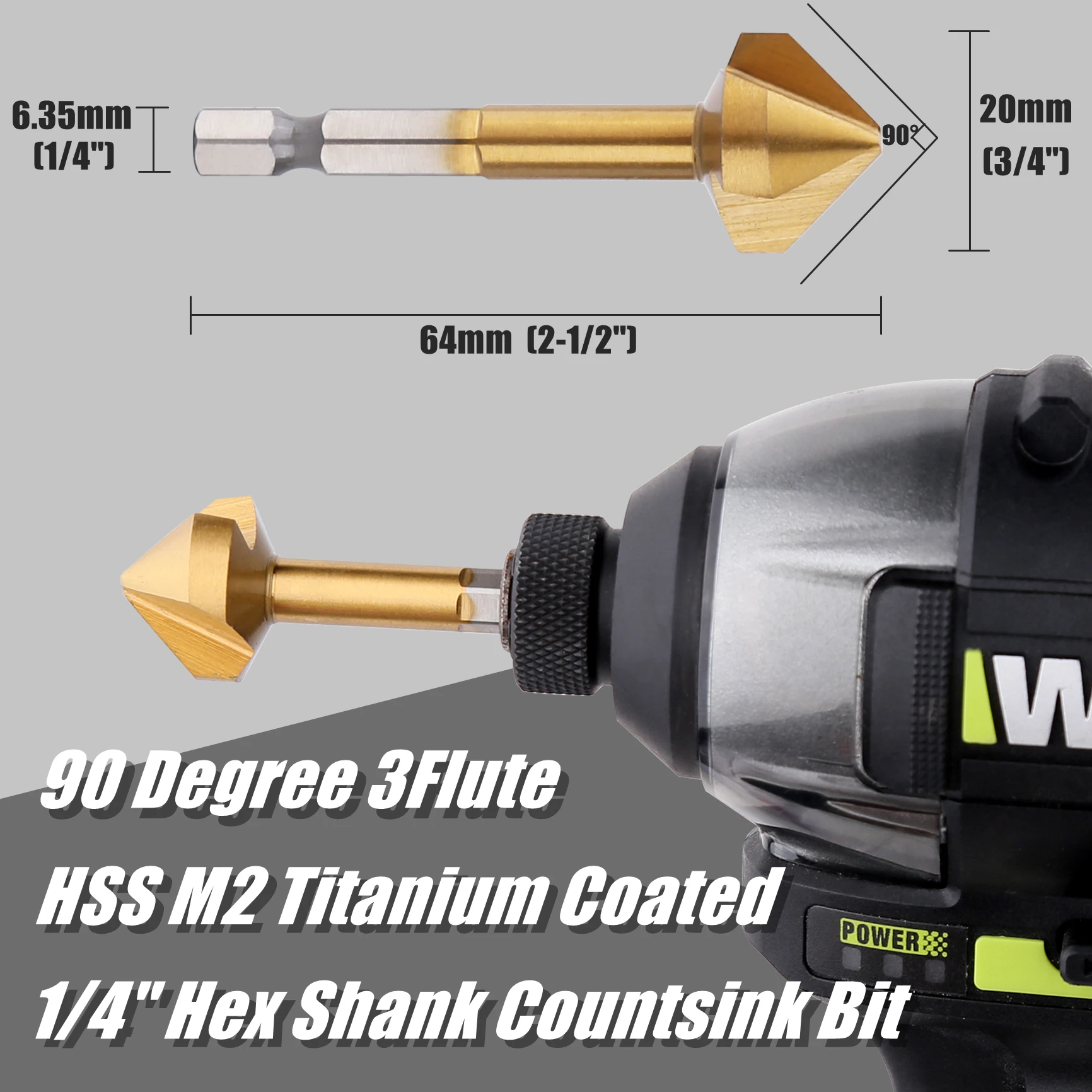 Vearter 20mm HSS M2 Titanium Coated Countersink Drill Chamfer bit With 1/4\'\' Hex Shank For Stainless Steel Plate Iron Deburring