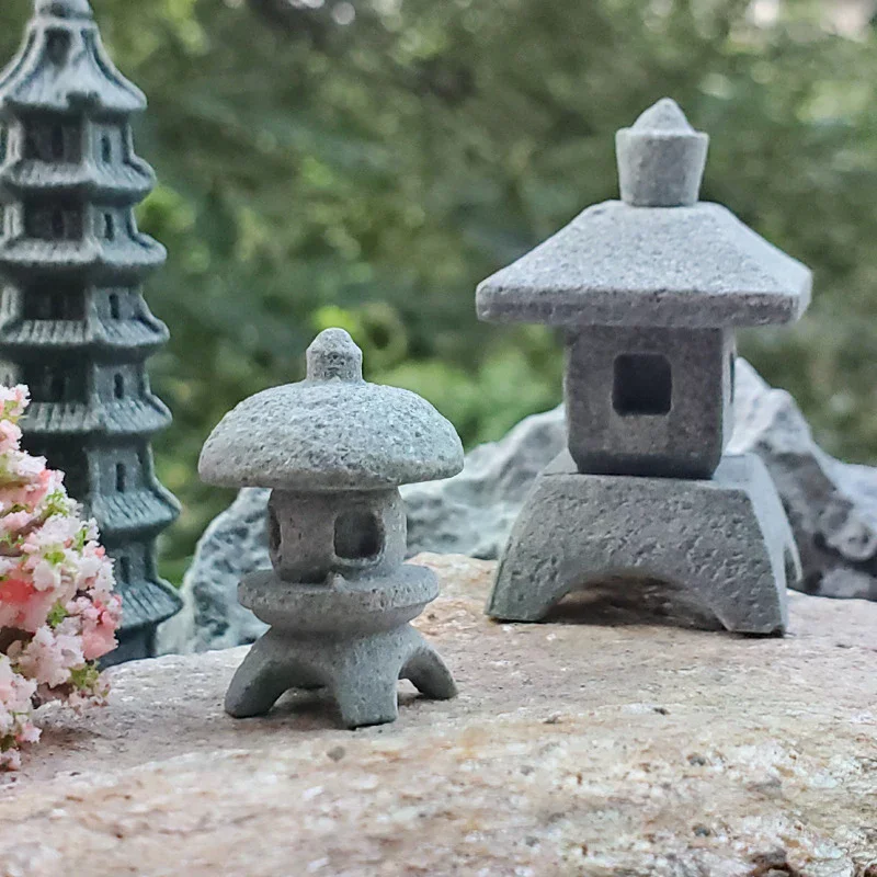 1pc Retro Small Gazebo Chinese Lanterns Mini Pagoda Model Decoration Stone Miniature Statue Sandstone Home Accessories