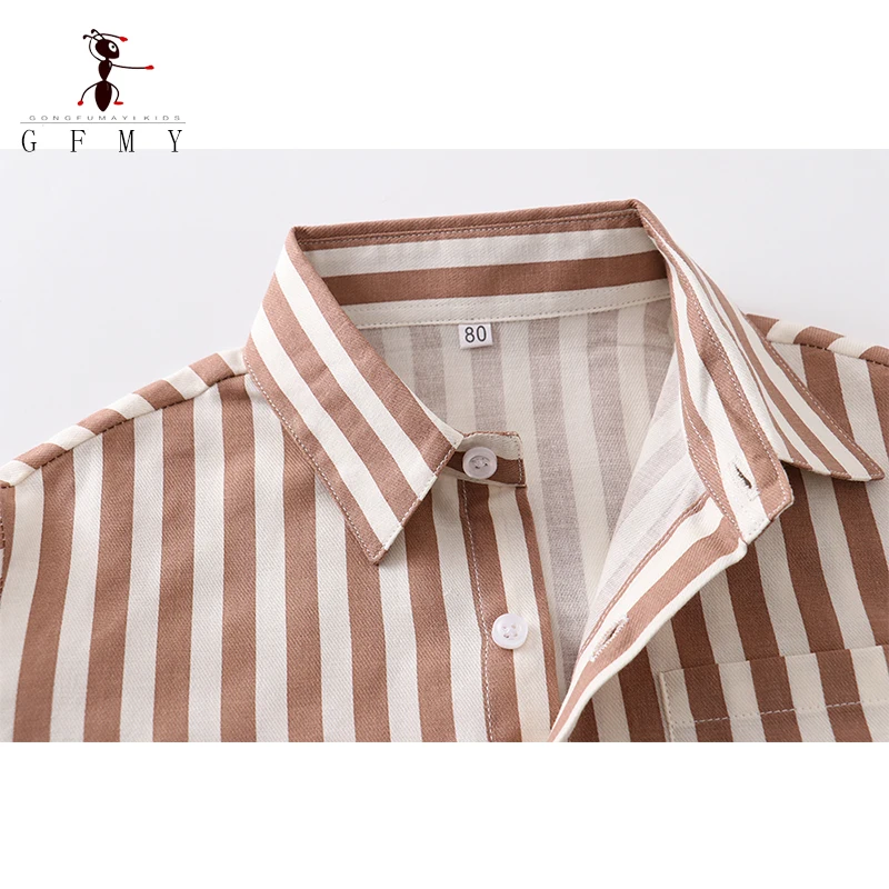 GFMY 2023 Autumn Children Vertical Striped Long Sleeve Shirts Boy‘s 100%Cotton Casual Blouse Baby Kids Lapel Shirt 1-8Years Tops