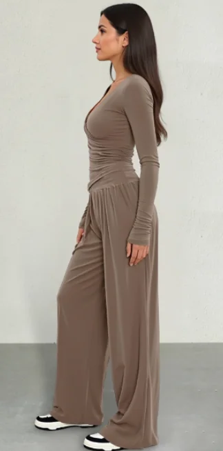 

Solid Color Casual Loose Pants Sets For Women 2025 Elegant Autumn Women's Two Pieces Suit Full Trouser Set Female Outfit Clothes