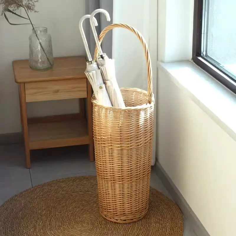 Simple Woven Rattan Umbrella Take in Bucket Nordic Home Portable Storage Holders Doorstep Rain Gear Wicker Organizer Basket