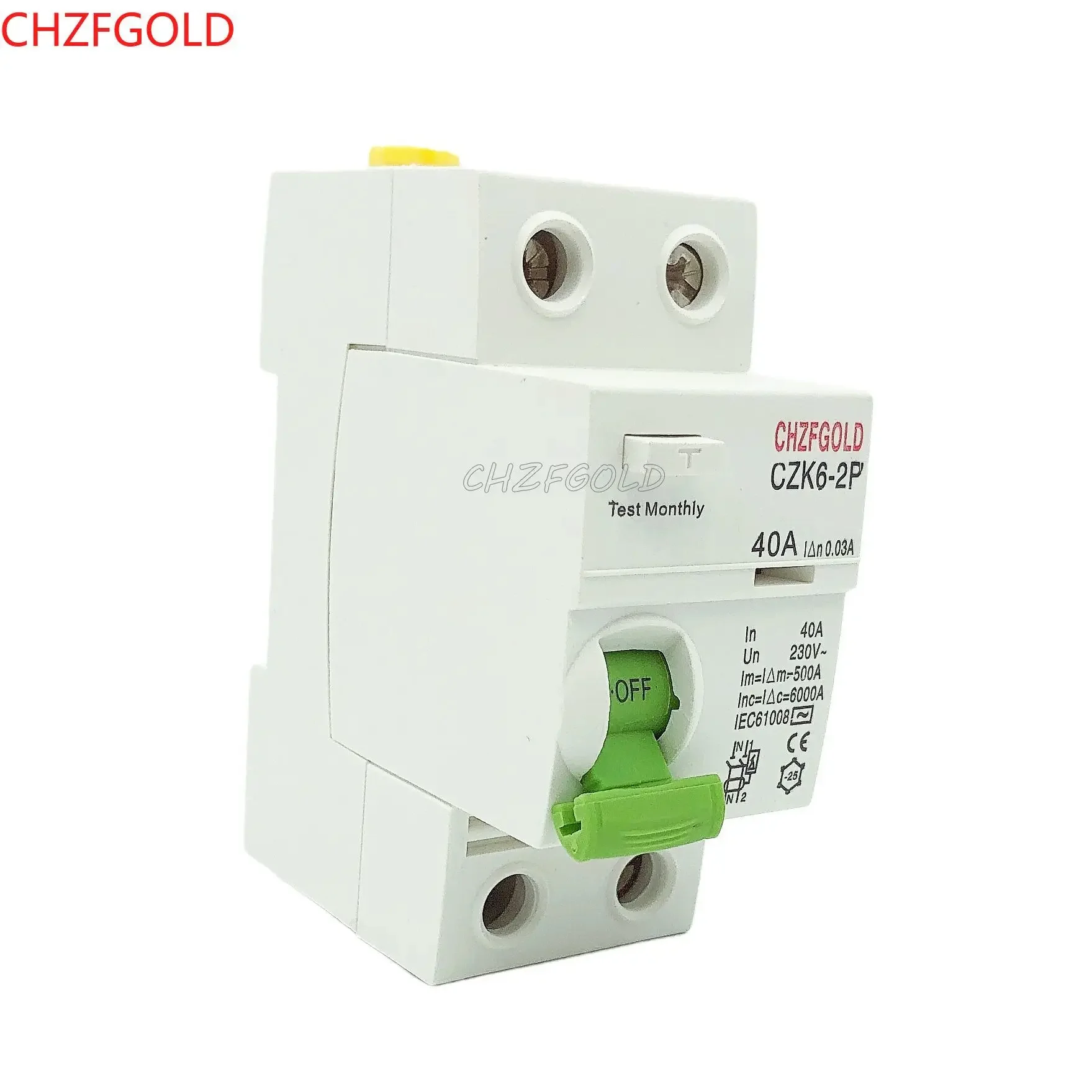 CHZFGOLD2P ELCB 230VAC 2P25A 40A 100A 10 30mA RCCB Residual Current Circuit Breaker Operation Protection Device Electrical Tools