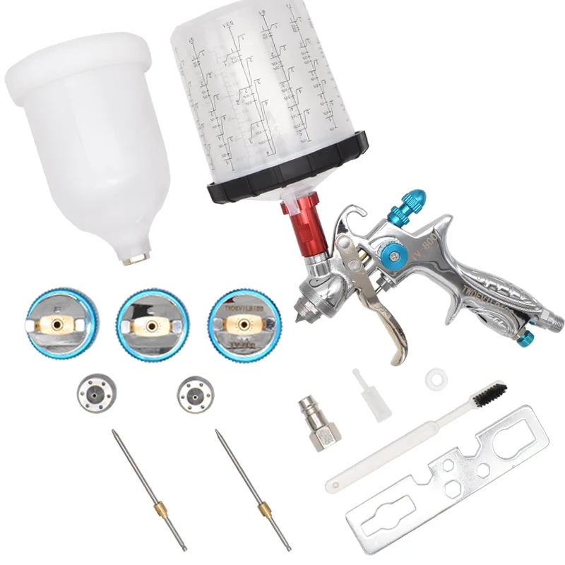 Professional HVLP TV-800 Spray Gun 1.4mm With 1.7/2.0mm Nozzle Kit And Adapter 600CC Tank Spray Gun With Wash Free Tank Kit