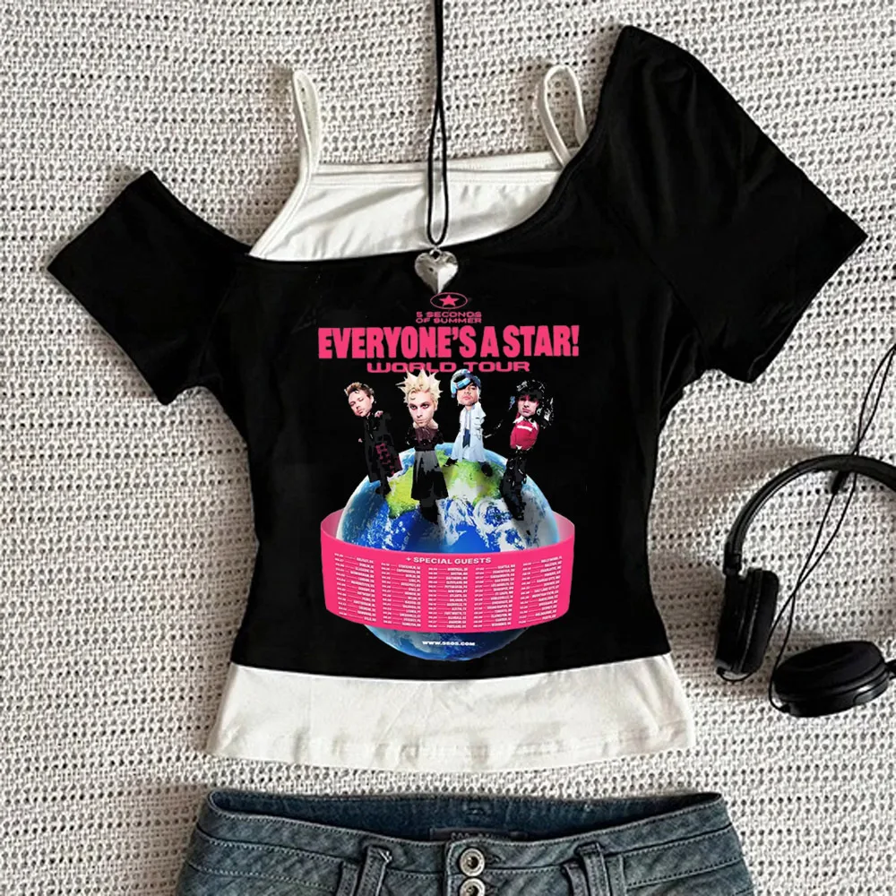 Top corto 5 Seconds of Summer, estilo shoujo, barato, para fiesta, estilo gyaru, camiseta linda, estilo gótico barato, estilo cutecore