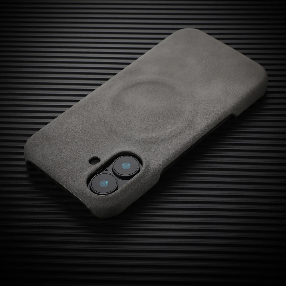 Business Sheepskin Leather Magnetic Phone Case For iPhone 17 Air 12 13 14 15 16 Pro Max Luxury Solid Color Shockproof Hard Cover