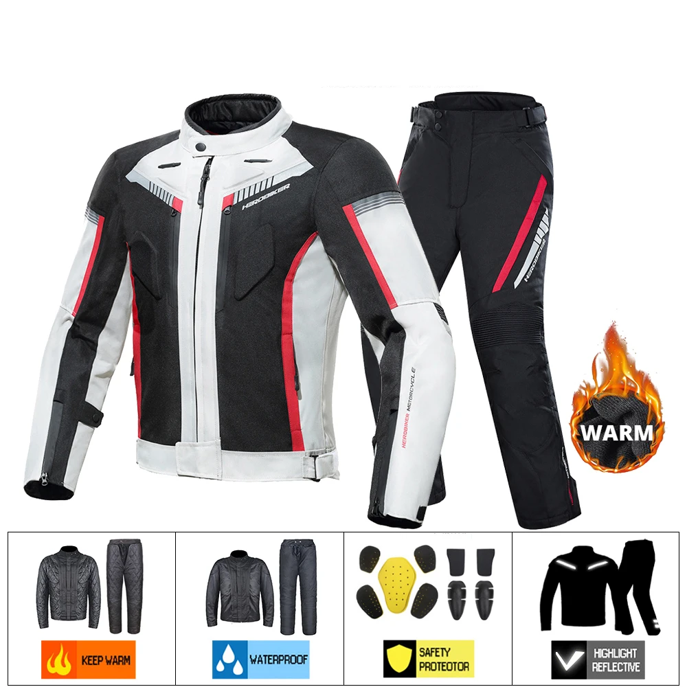 Waterproof Motorcycle Jacket Pants Men Riding Racing Moto Jacket Windproof Motocross Jacket Anti-fall Protective Gear