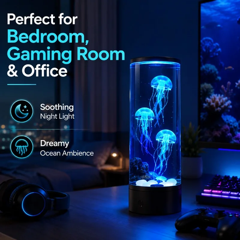 Jellyfish Night Light LED Color Changing Aquarium Lamp USB Powered Ocean Decor for Kids Bedroom Desk Gift Home Jellyfish Lamp