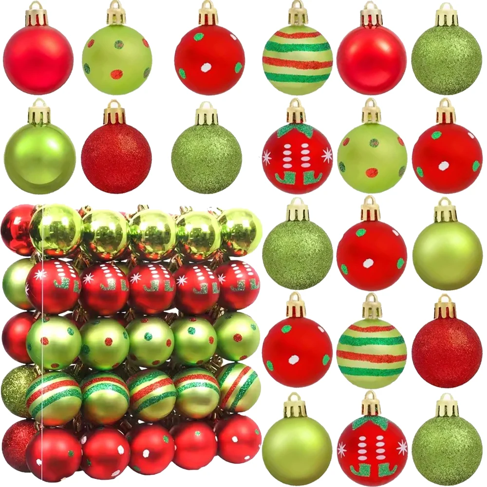 Boules de noël ornements 50 pièces 1.57 "rouge vert décorations d'arbre de noël 40MM boule suspendue pour noël 2026 cadeaux de fête du nouvel an