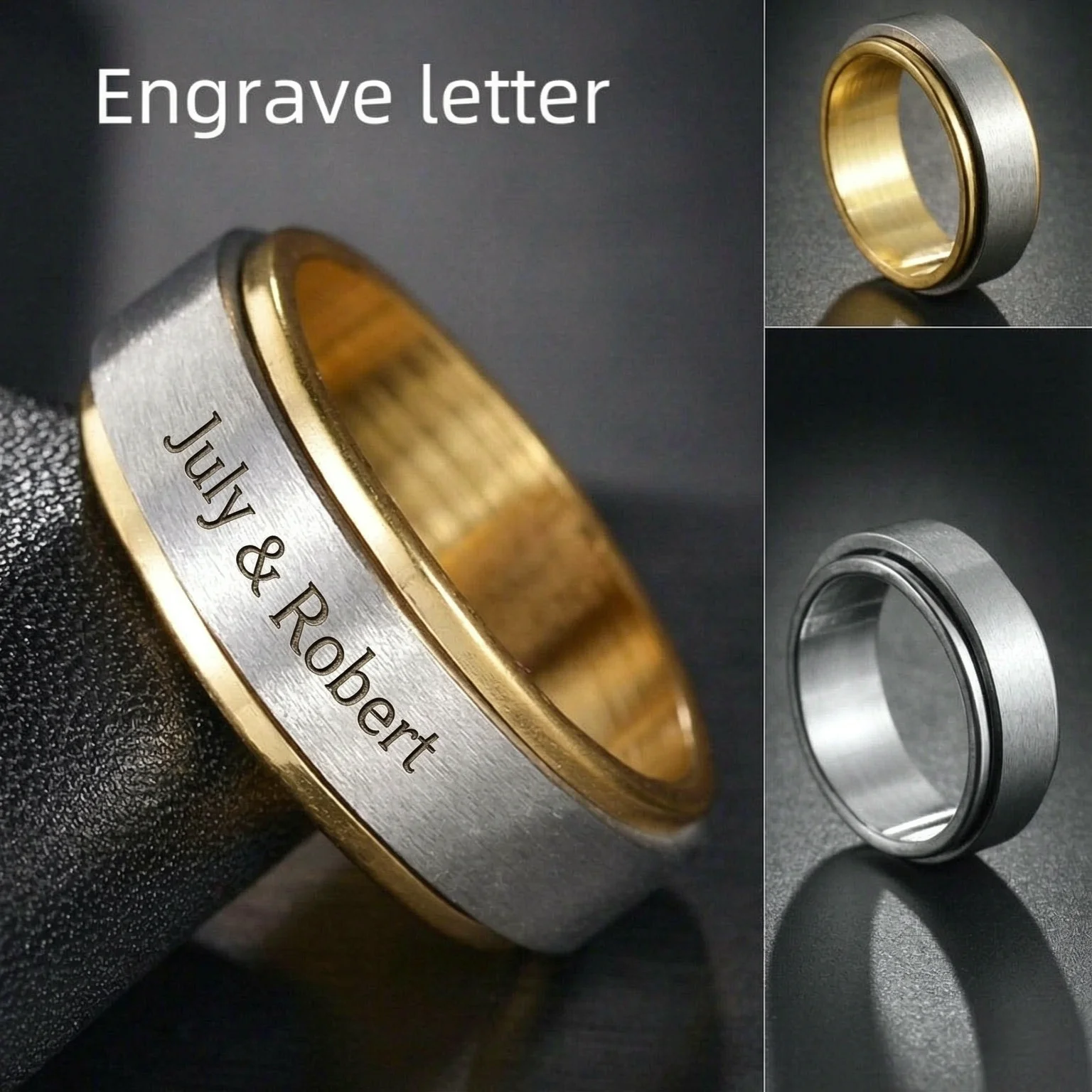 Custom Name Anxiety Fidget Rings Stainless Steel Anti Stress Spinning Rotate Ring for Men Women Fashion Minimalist Jewelry Gift