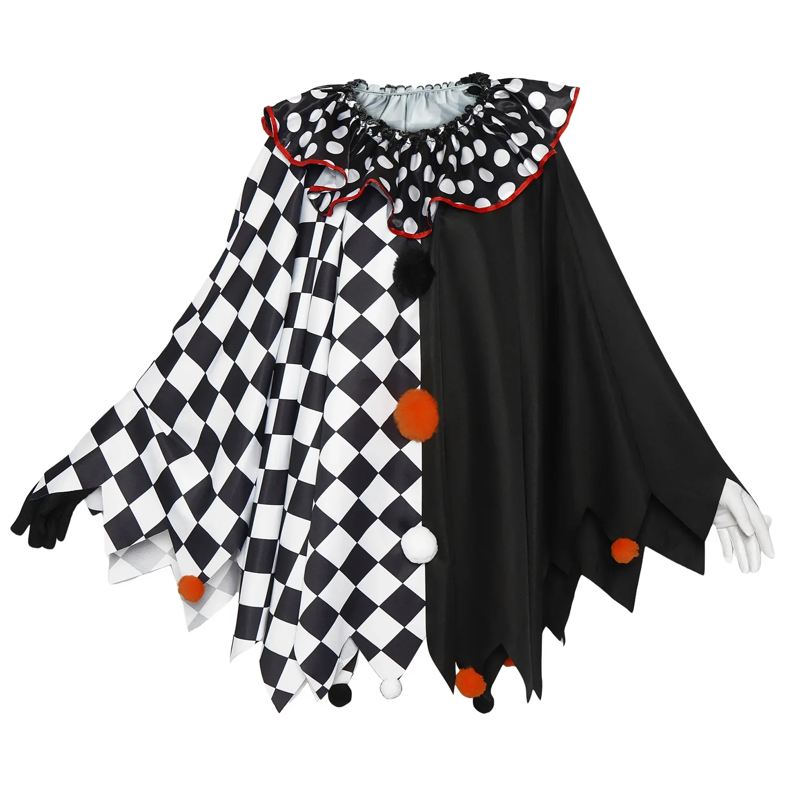 

Adult Circus Clown Cosplay Costume Women Black White Joker Cloak Hat Gloves Set Halloween Masquerade Party Role Play Outfits