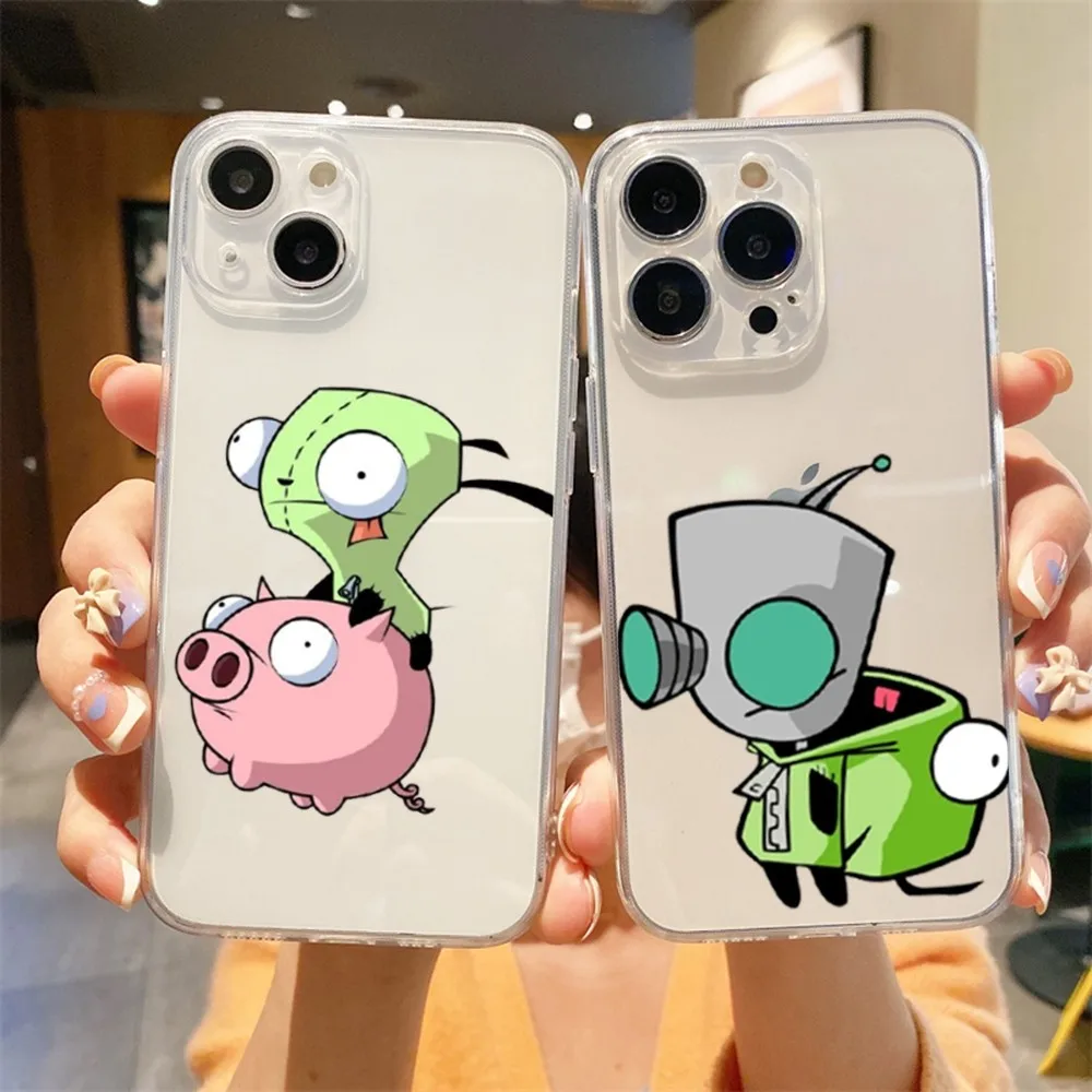 Cute Caroon I-invader Z-zim Phone Case For Iphone 16 15 11 13 14 Pro Max 7 8 Plus X Xr Xs Max 16pro 12mini Transparent Cover