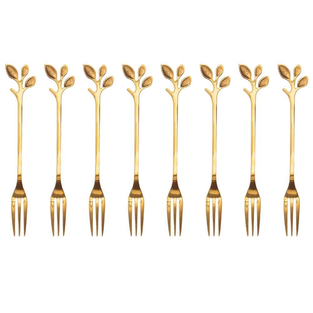 

8 шт. элегантные вилки для фруктов в виде листьев из нержавеющей стали, тонкое мастерство, выбор для десертов для чайного торта, морепродукты, вечерние, свадебные украшения