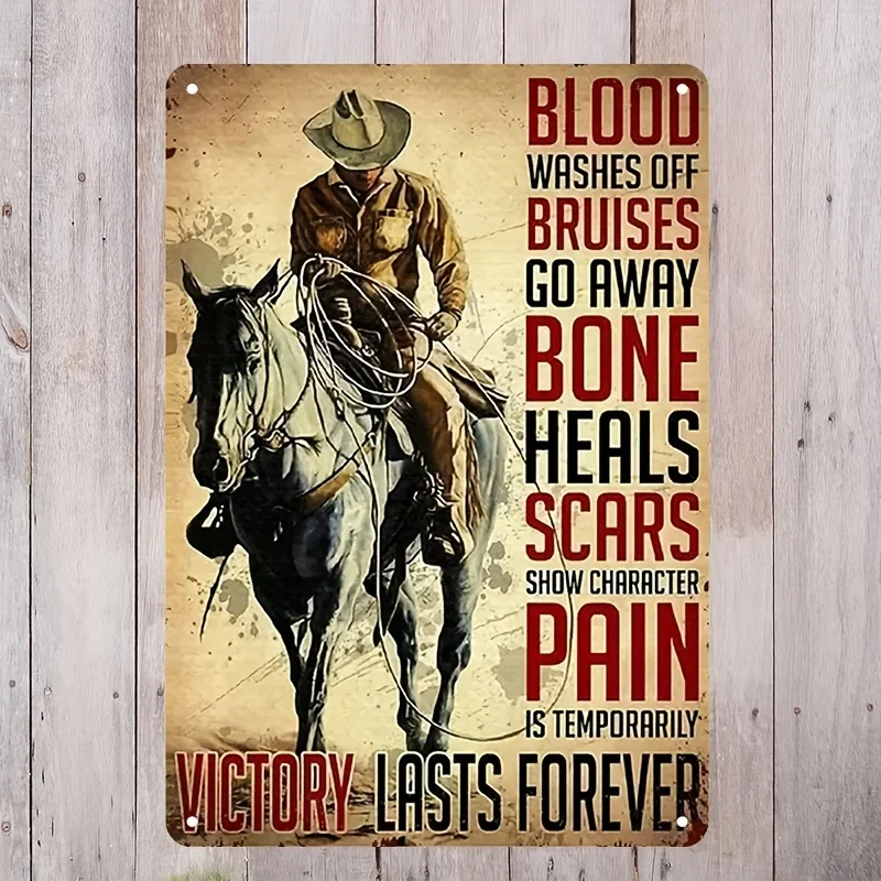 

[1Pc Western Cowboy Metal Wall Art] Western Cowboy Metal Wall Art, Vintage Iron Sign Decor, 8X12 Inches, Waterproof, Weather