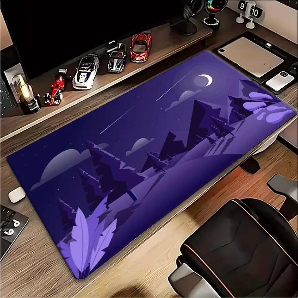 Large XXL Gaming Mouse Pad Desk Mat Keyboard Pad Flat Purple Mountain Forest Crescent Moon Night Scene Laptop Notebook PC Gamer