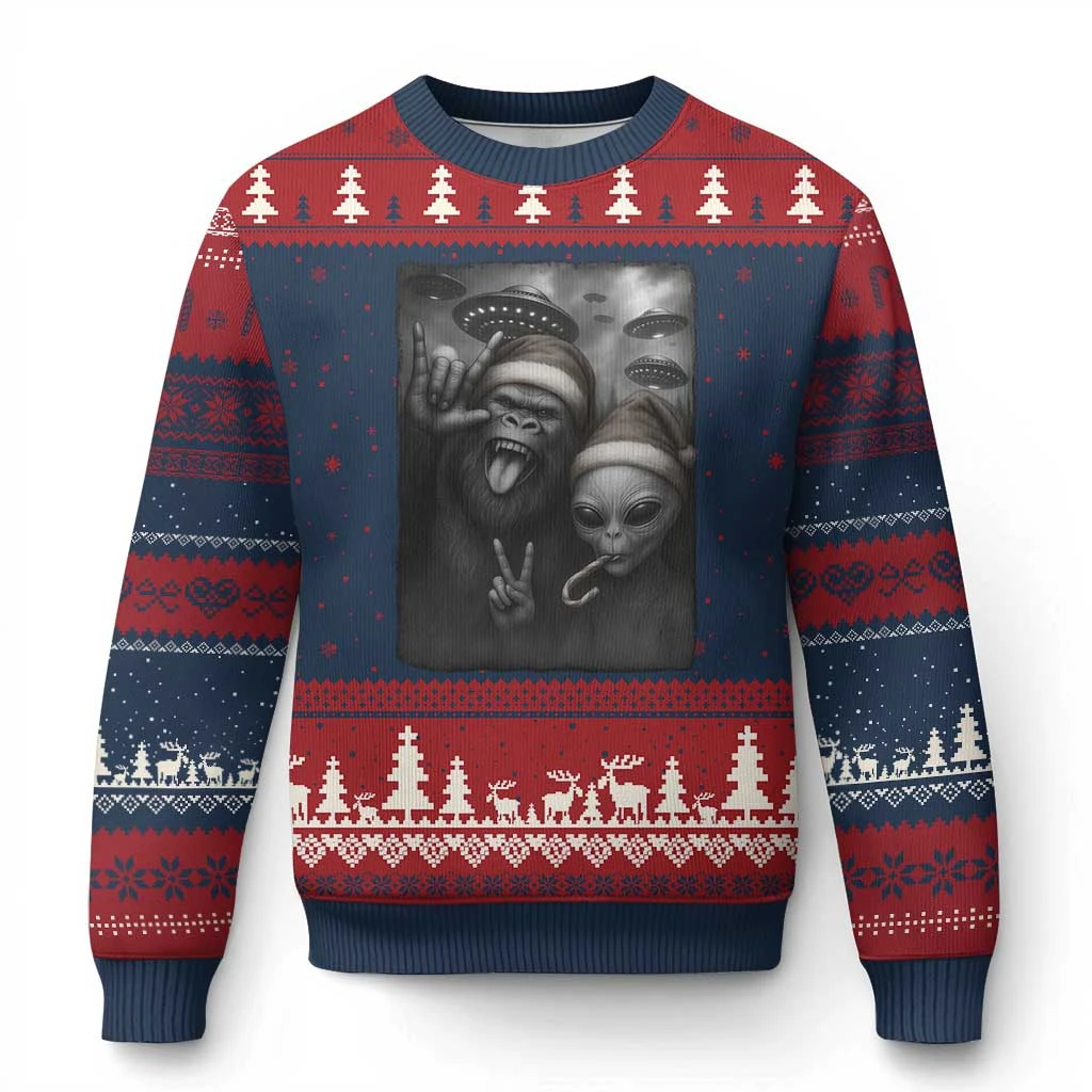 مضحك عيد الميلاد سانتا الغريبة الجرافيك بلوزات النيون UFO القبيح عيد الميلاد سترة Harajuku أزياء المرأة البلوز البلوزات للجنسين #1