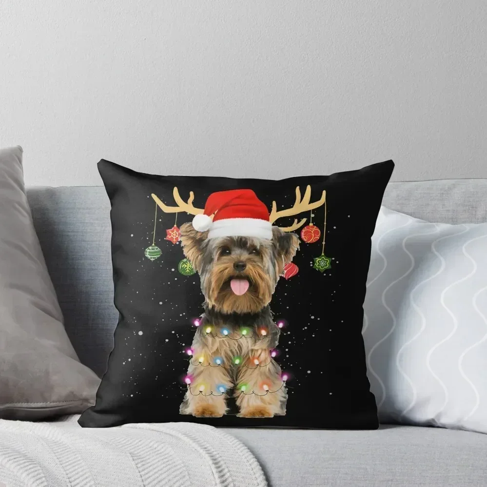 Reindeer Yorkshire Terrier Dog Santa Christmas Light Xmas Throw Throw Pillow luxury home accessories Custom Cushion pillow