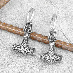 Odin Retro Thor's Hammer Viking Earrings Nordic Men's Teen Amulet Jewelry Earrings Punk Fashion Gift Wholesale Free Delivery