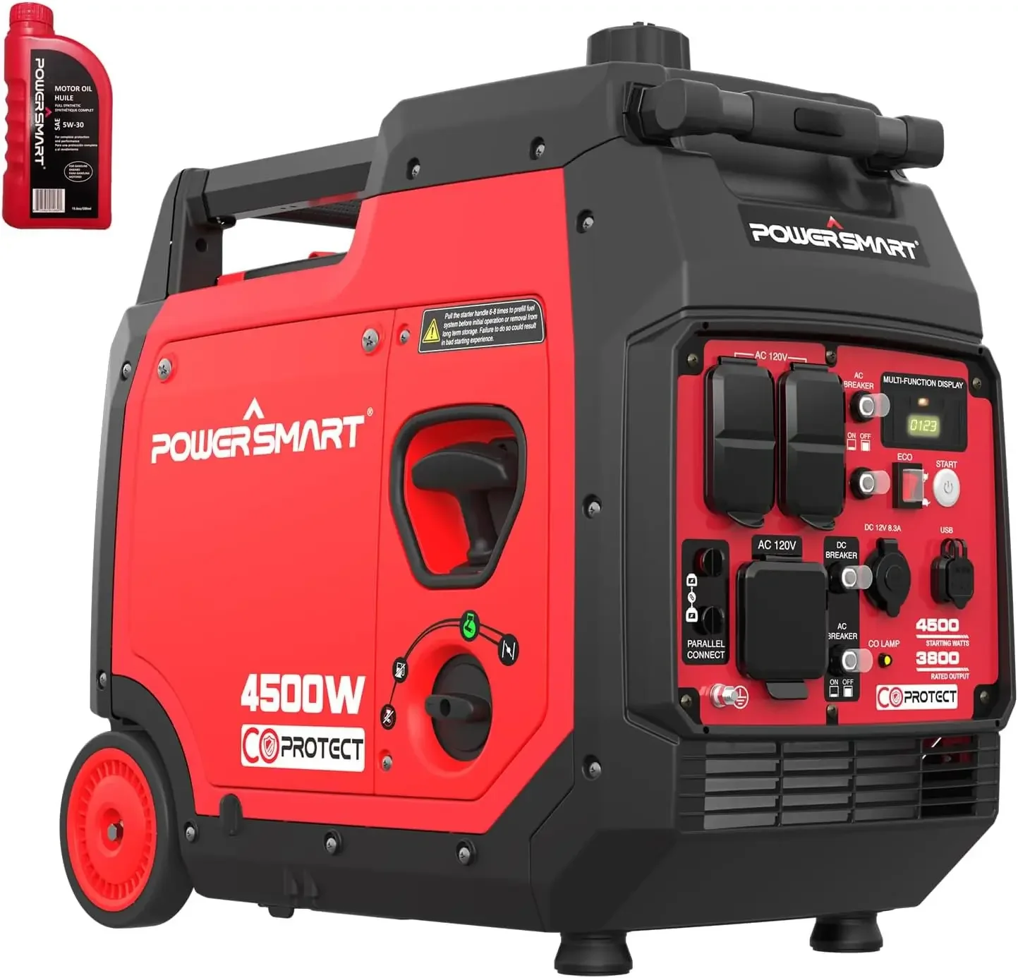 

PowerSmart 4500-Watt Super Quiet RV-Ready Inverter Generator, Portable Generator Gas Powered with Electric Start, CO Sensor, Whe