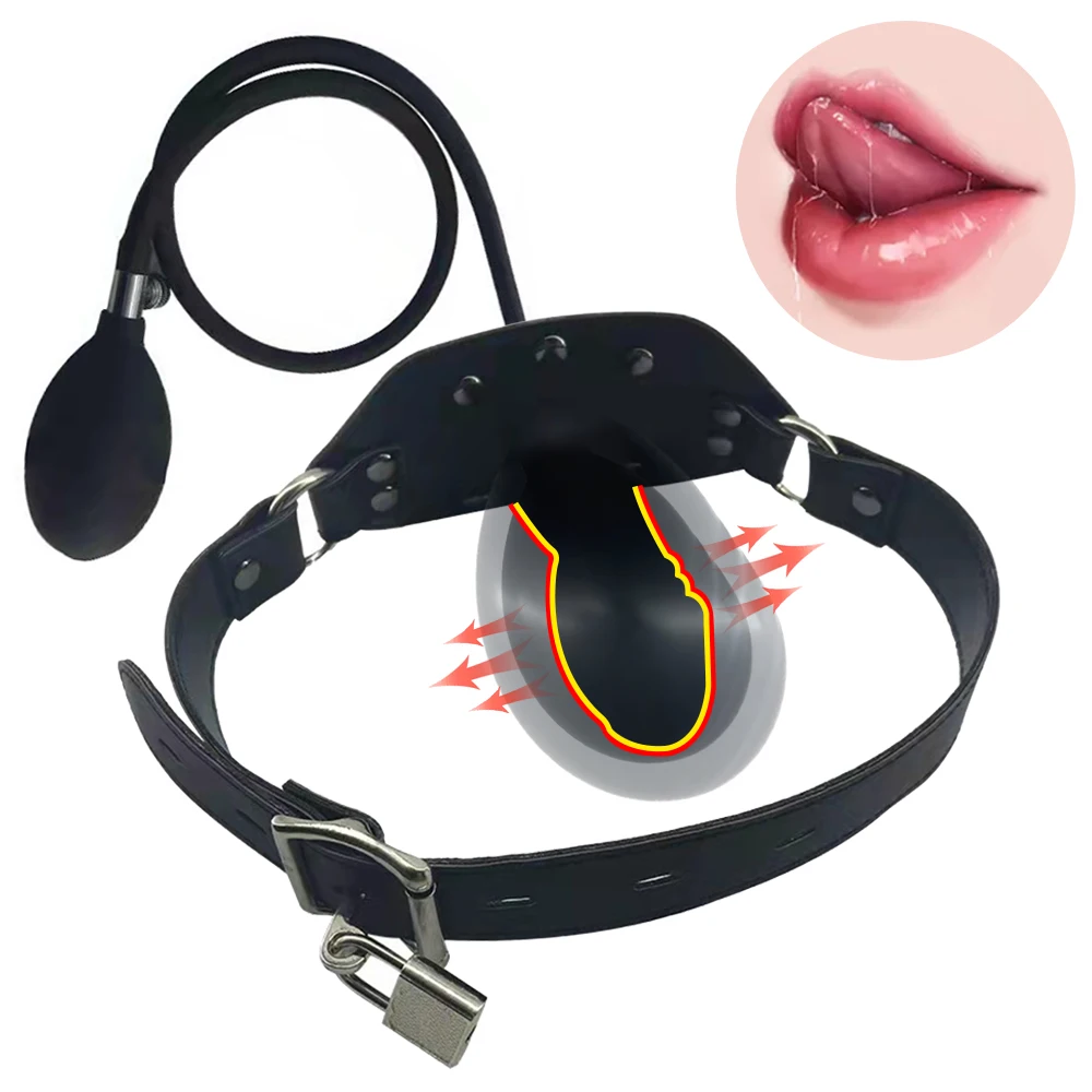 Bocca gonfiabile Gag Palla di silicone Fissaggio orale Fascia in pelle PU Bondage Restrizioni Gag pene Bdsm Gioco di schiavo Giocattoli del sesso per le donne