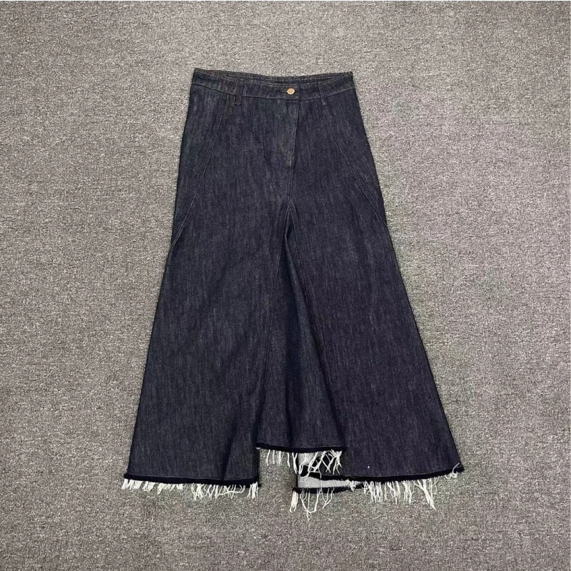 Novo estilo coreano casual franjas saia jeans com cauda de peixe dividida na primavera e no verão de 2025