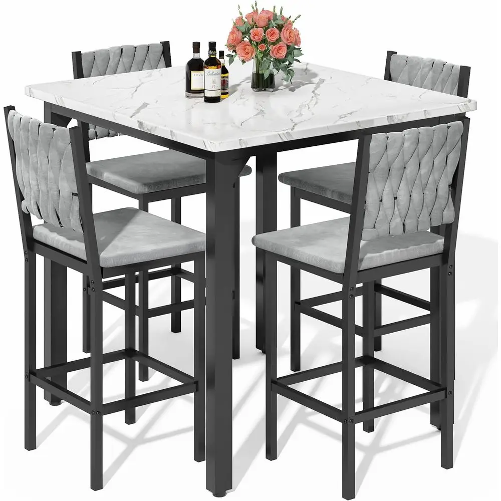 

Обеденный набор из 5 предметов с мраморной текстурой и бархатными стульями для небольших помещений