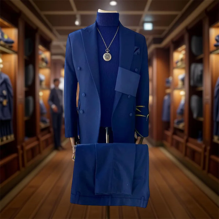 

Double Breasted Wedding Suits for Men Peak Lapel Groom Wear Tuxedo Slim Fit Tuxedo Party Prom Custom 2 Pcs Jacket with Pants