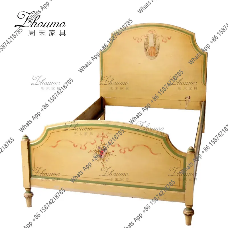 French retro solid wood double bed European engraved painted engraved single bed antique master bedroom 1.8 meters large bed