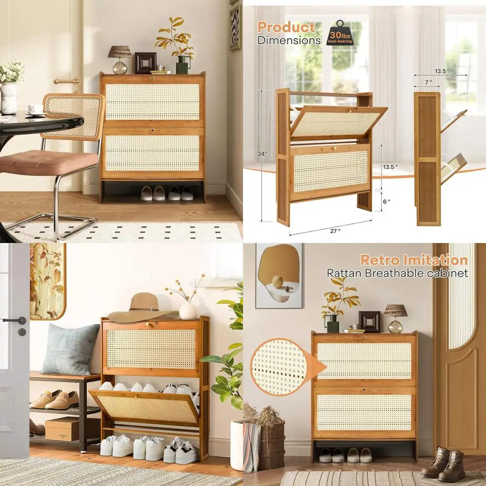 

Узкий тонкий шкаф для обуви с 2 ящиками, высотой 34 дюйма, для прихожей, гостиной, коридора (коричневый - 4 яруса - 27x34)