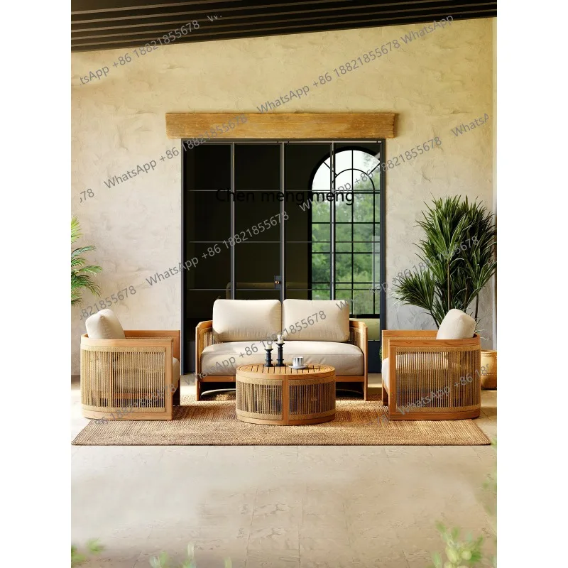 

Уличный диван из массива дерева для отеля, двора, виллы, сада, открытого балкона. Мебель из ротанга.