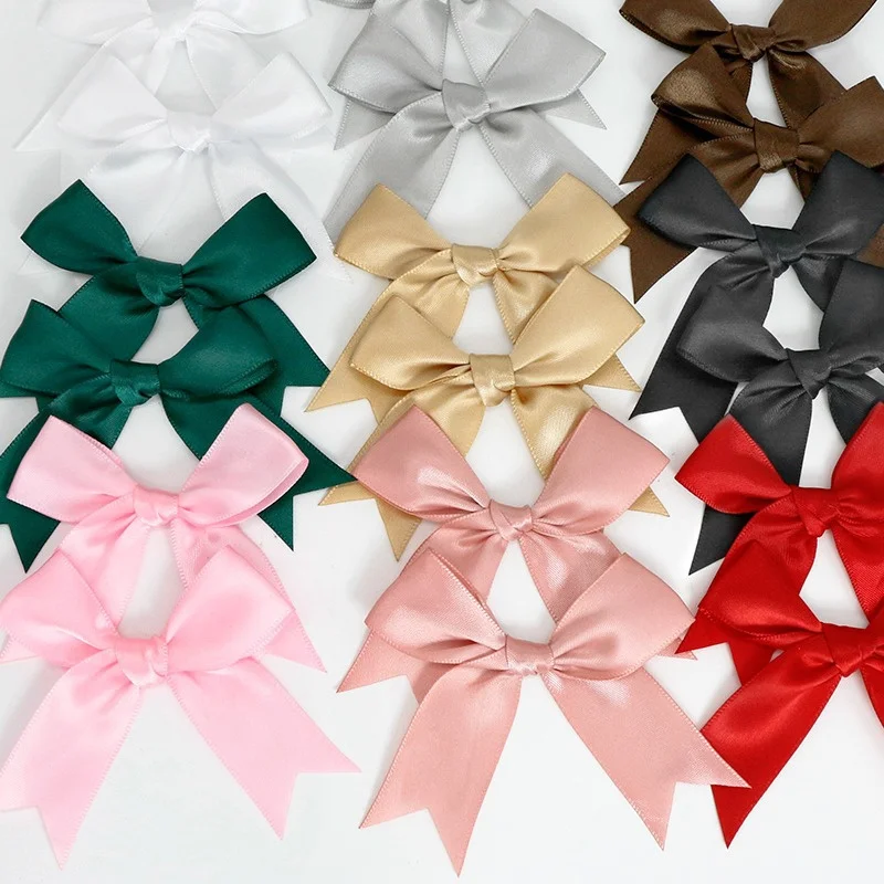 40pcs 85x85mm Satin Ribbon Bowknots DIY Wedding Christmas Clothes Party Decor Hair Accessories Gift Box Packing Materials Bows