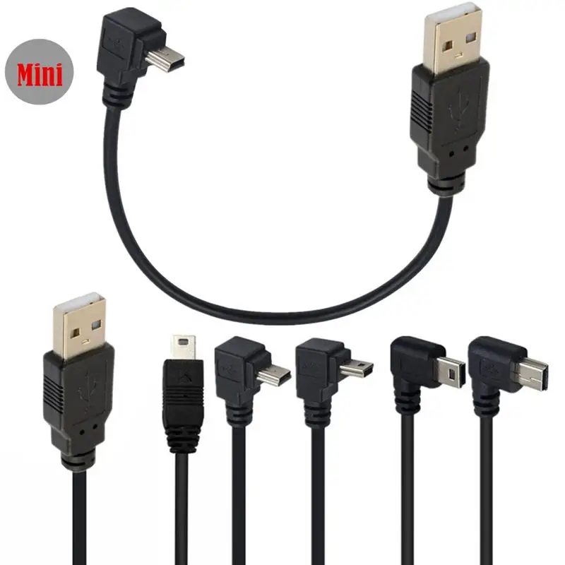 USB 2.0 A Male to Mini 5P Male 90 ° Bend Hard Drive Digital Camera Phone Tablet MP3 Data Charging Cable T-Shaped Port