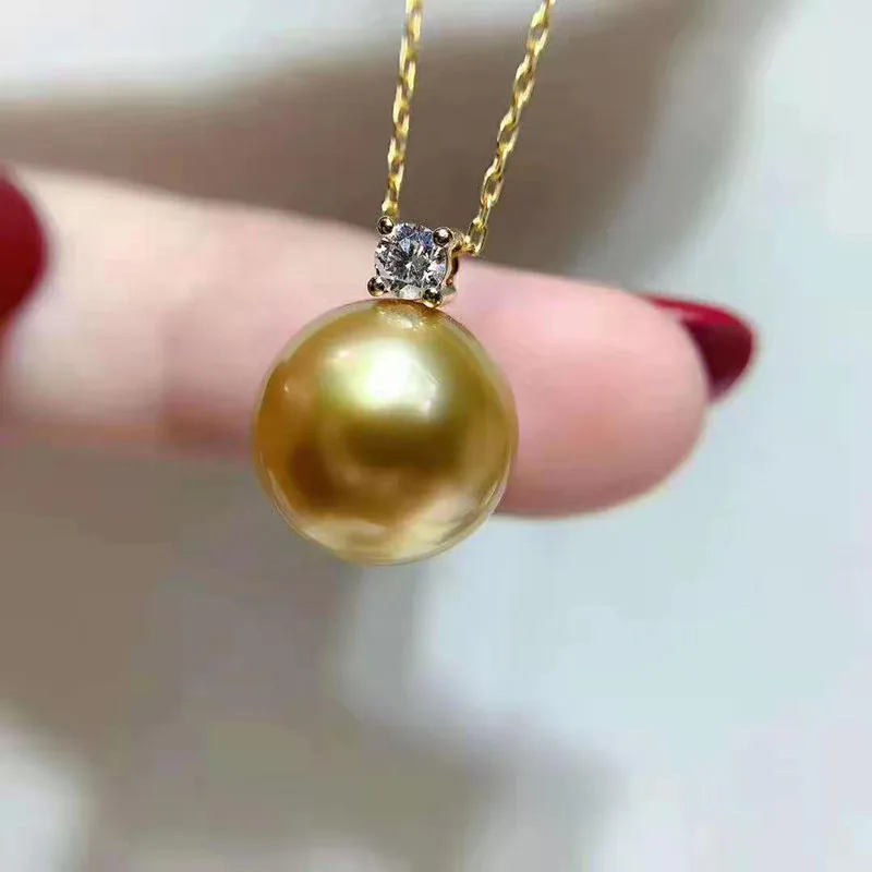 18-karatowy złoty naszyjnik z pereł dla kobiet, naturalny naszyjnik z pereł Southsea wisiorek łańcuszek z żółtego złota Fine Jewelry