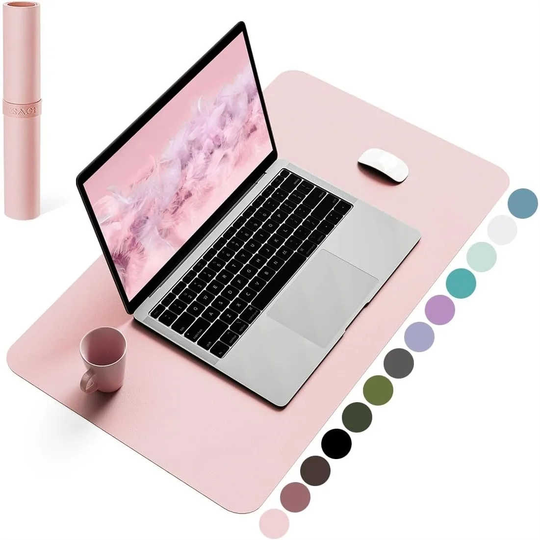 Non-Slip Leather Desk Pad, Waterproof Laptop Computer Keyboard Mat, Large Mouse Pad for Office Work Home Decor (Pink, 23.6" x