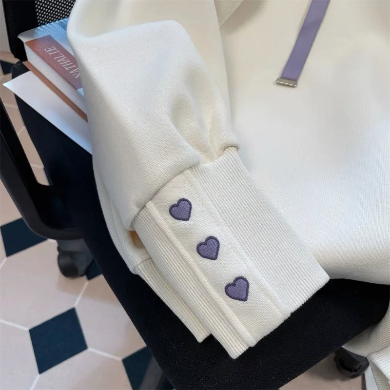 الأمريكية الرجعية الحب المطرزة مقنعين البلوز للنساء الخريف الشتاء جديد الكورية نمط فضفاض رداء علوي غير رسمي Ins