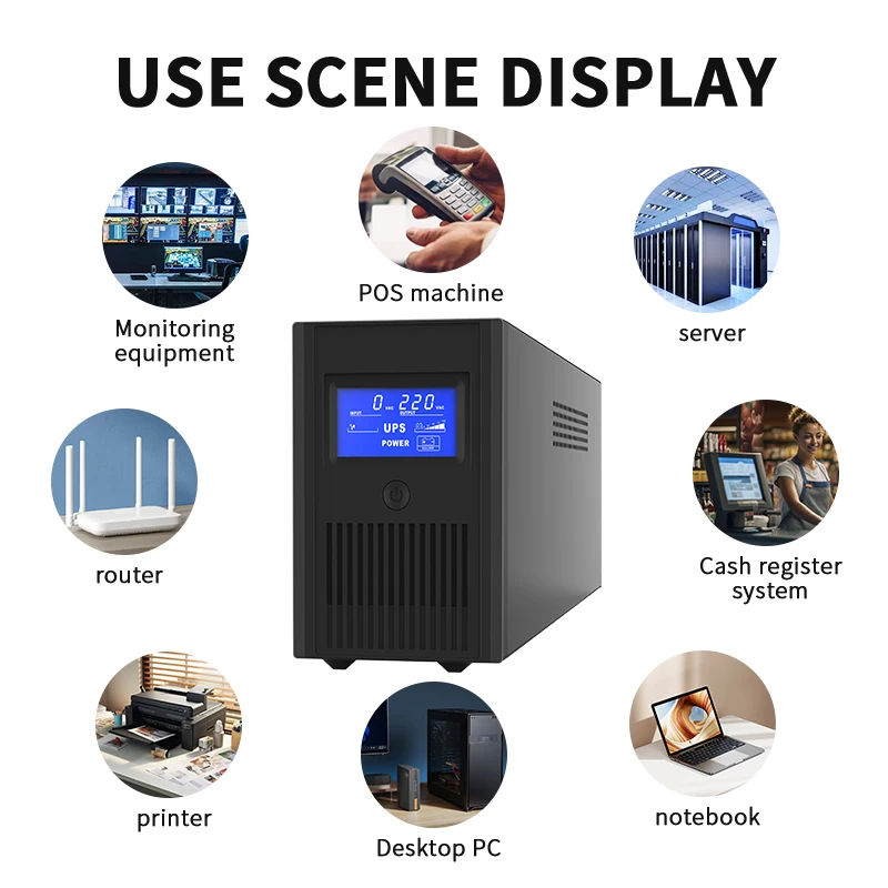 Fonte de alimentação UPS off-line de alta qualidade 110V / 220V Proteção de tensão monofásica 50Hz / 60Hz Display LCD UPS para computador PC